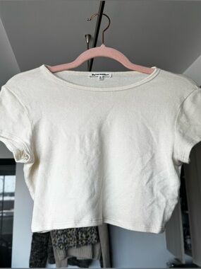 Reformation Cropped Short Sleeve Tee Bone Cream Size M Tencel Stretch